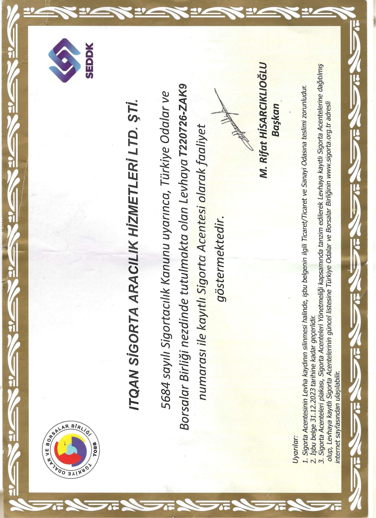 Sigorta Acentesi Belgesi